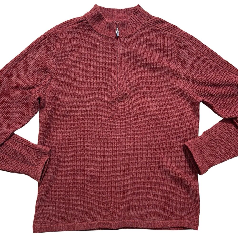 The Territory Ahead Sweater Mens Medium Red Wool Cashmere 1/4 Zip Fisherman